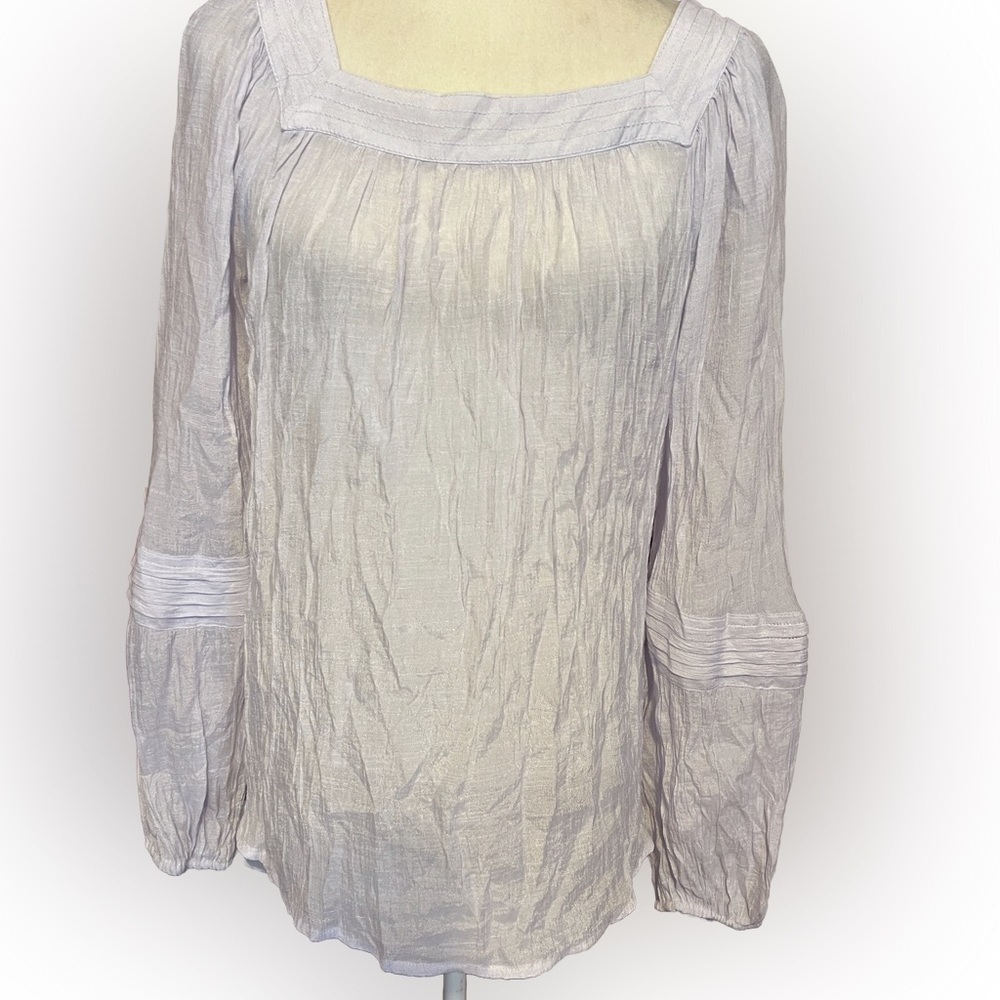 Lavender Purple Rayon Blend Long Sleeve Crinkle Blouse L